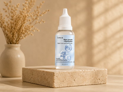 FurMist Pet Coat Freshener bottle displayed on a stone block with dried grass in the background