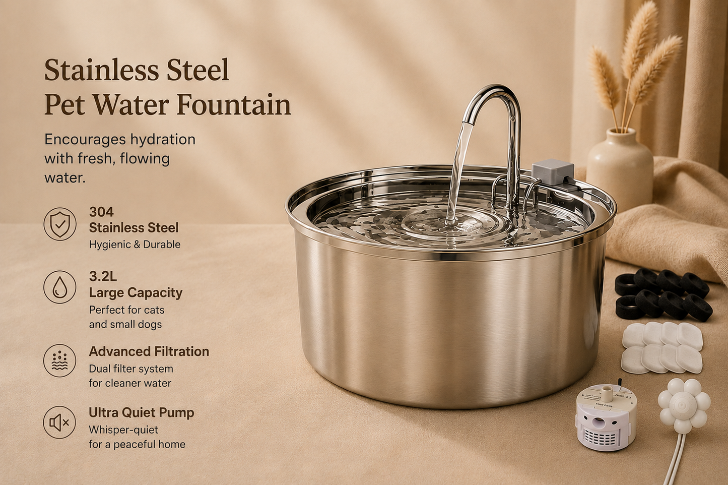FurMist Stainless Steel Pet Water Fountain