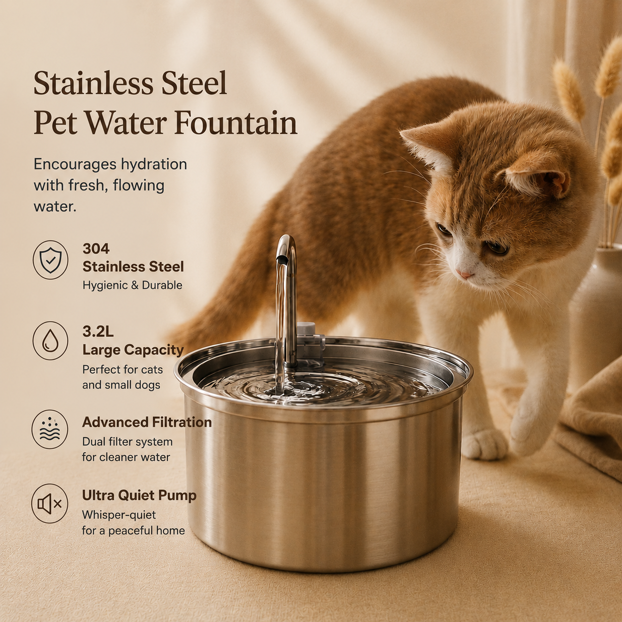 FurMist Stainless Steel Pet Water Fountain