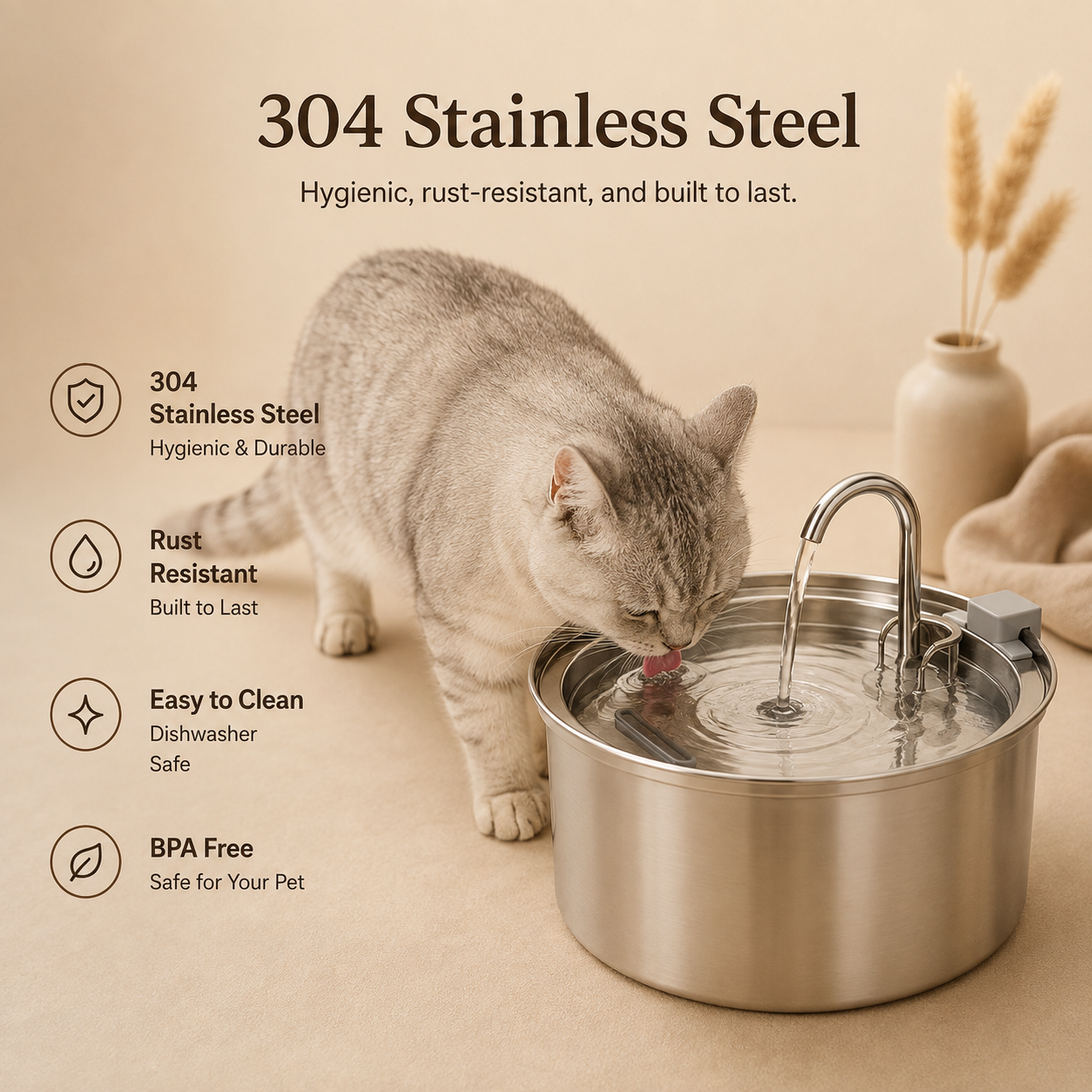 FurMist Stainless Steel Pet Water Fountain